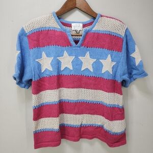 Y2K Vintage Christopher & Banks Short Sleeve USA Flag Sweater